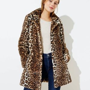 SOLD Loft Leopard Print Faux Fur Funnel Neck Coat